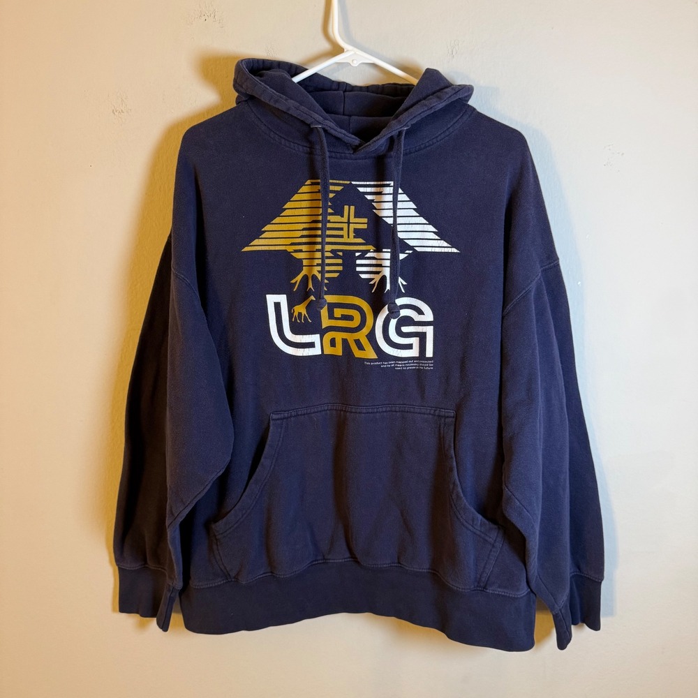 LRG Lifted Research Group Navy Blue Graphic Hoodie Streetwear Mens XL
